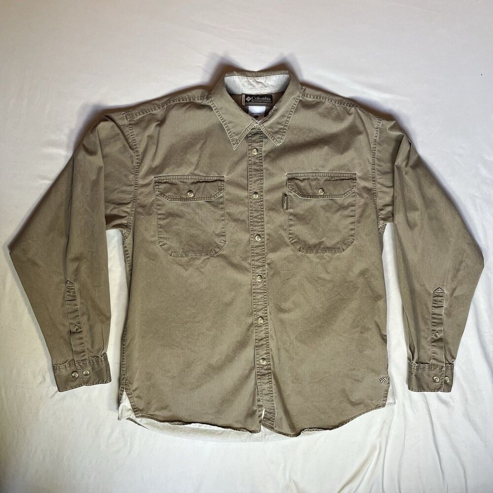 Columbia Sportswear XCO Long Sleeve Outdoor Button Down Mens Shirt L Safari Tan
